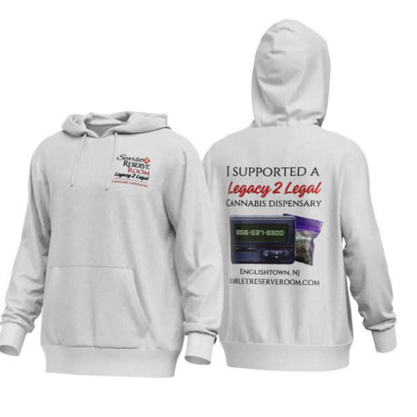 Legacy 2 Legal Hoodie White - Englishtown New Jersey - Scarlet Reserve Room Legacy 2 Legal Dispensary
